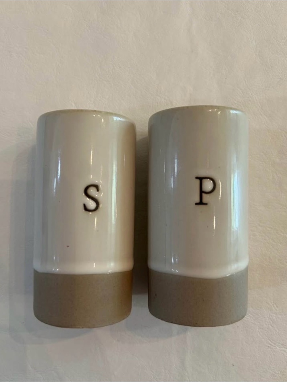 Ceramic Salt and Pepper Shaker Set in White and Tan